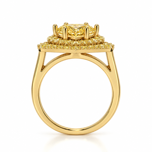 แหวนเพชรทรงหัวใจสีเหลืองแฟนซี ดีไซน์ดับเบิ้ลฮาโล โรแมนติก ทองคำขาว 14K ได้รับการรับรองจาก IGI เพชรเพาะเลี้ยงในห้องปฏิบัติการ แหวนดีไซน์โดดเด่น รับผลิตตามสั่ง (OEM) เครื่องประดับสั่งทำพิเศษ - Product Image 2