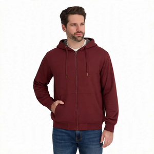 Men Burgundy Fleece Lined <b>Zip</b> Up <b>Hoodie</b> Winter Warm Casual Outerwear With Drawstring Hood And Kangaroo <b>Pocket</b> - Product Image 1
