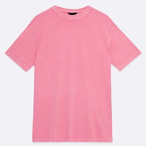 Camiseta Oversize Rosa para Mujer con Cuello Alto, Manga Corta, Corte Regular, 100% Algodón Denim Ecológico, Color Sólido, Todas las Temporadas - Product Image 4