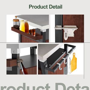 Carrello da Cucina per Esterni in Acciaio Inossidabile con Griglia Integrata, Ripiani Portaoggetti, Ruote da Patio, Porta Spezie Impermeabile e Ganci - Product Image 4