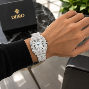 <b>Square</b> Dial Mechanical Watch Ice Moissanite White Tone Stainless Steel Analog Wedding Anniversary for Men - Product Image 6