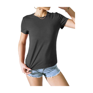 Proveedor de Camisetas a Bajo Precio al por Mayor, Camisetas con Logotipo Gráfico Impreso, Camisetas de Cuello Redondo de Alta Calidad para Mujer, Camisetas Casuales Lisas para Mujer - Product Image 2