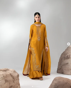 Elegant Women's Mustard <b>Yellow</b> Salwar Kameez Traditional Indian Pakistani Wedding Wear Floor-Length Regular Fit All Seasons - Product Image 3