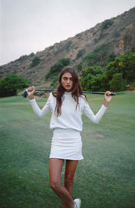 Women's White Pleated Tennis <b>Skirt</b> With <b>Elastic</b> Waistband Above Knee Length Casual Style For Golfing And Daily Wear - Product Image 3