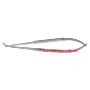 Ciseaux microchirurgicaux manuels BISONS à angle droit, en acier inoxydable, à pointe fine, instrument ophtalmique et dentaire, poignée à ressort - Product Image 1