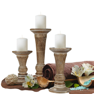 Ensemble de 3 bougeoirs en bois Mango faits à la main pour décoration intérieure du meilleur fournisseur personnalisé en ligne - Product Image 4