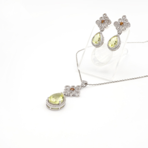 Ensemble pendentif et boucles d'oreilles en argent sterling 925 avec citrine naturelle et quartz citron, plaqué rhodium, bijoux fins OEM ODM - Product Image 3