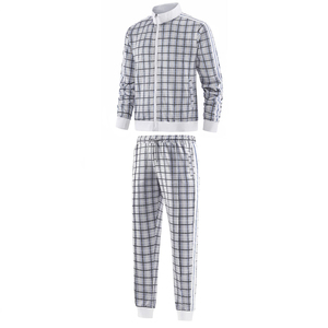 Conjunto Deportivo de 2 Piezas para Hombre, Chaqueta con Cierre y Cuello Camisero, Pantalones Deportivos con Cordón, Diseño a Cuadros Blancos, Casual - Product Image 3