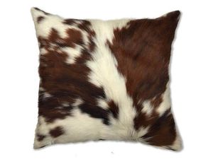 Square Cowhide Fur Pillow 20x20in Brown and White Pattern Home Decor - Product Image 4