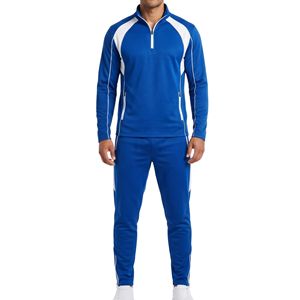 Ensemble de survêtement décontracté deux pièces en mélange de coton à empiècements contrastants, coupe ajustée, respirant, pour l'entraînement sportif - Product Image 1