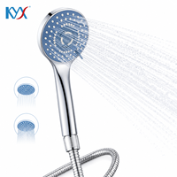 Ensemble de douche à main rond 3 fonctions finition chromée avec pulvérisateur et flexible de douche en acier inoxydable renforcé, accessoire de salle de bain