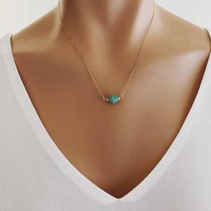 Pendentif en amazonite verte véritable, forme biconique, chaîne en argent 925 plaqué or délicat, style vintage, bijoux de fiançailles - Product Image 5