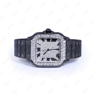 Reloj Iced Out con Diamantes de Moissanita Negros, Reloj de Lujo Hip Hop para Hombre con Números Romanos - Product Image 5