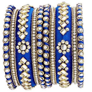 Brazaletes Étnicos de Hilo de Seda Azul con Incrustaciones de Kundan, Chapados en Oro de 18K, Hechos a Mano, Joyería de Moda para Mujeres y Niñas, Ideales para Fiestas - Product Image 3