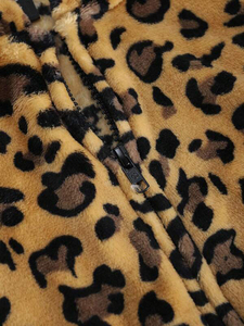 Clubwear Women's Leopard Print Plush Fleece Hoodies <b>Cropped</b> <b>Zip</b> <b>Up</b> Drawstring Streetwear Warm Autumn Winter Private Label OEM - Product Image 4