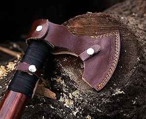 ขวานไวกิ้งทำมือคุณภาพสูงระดับพรีเมียมสำหรับมืออาชีพ ผลิตจากเหล็กกล้าคาร์บอนสูง เหมาะสำหรับการตั้งแคมป์กลางแจ้งและการเอาชีวิตรอด พร้อมปลอกหนัง - Product Image 5