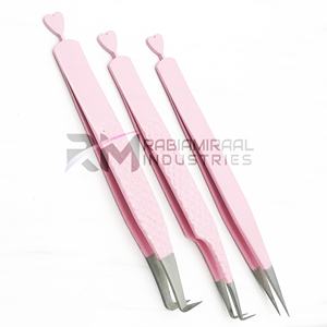 Pinzas para Pestañas de Acero Inoxidable Color Plata/Rosa, Juego de 3 Piezas, Espejo, Extensiones de Pestañas Clásicas de Volumen, Logotipo Personalizado, Duraderas y Precisas - Product Image 2