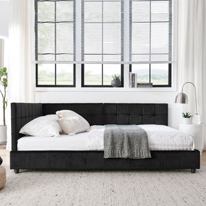 Letto Imbottito Matrimoniale con Testiera e Braccioli Confortevoli, Design Divano Letto per Camera da Letto o Soggiorno - Product Image 4