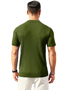 เสื้อเชิ้ตแขนสั้นผู้ชาย สีเขียวมะกอก ผ้าฝ้ายถัก 100% ซิปหน้า สไตล์ลำลอง สีพื้น ทรงปกติ แห้งเร็ว ปี 2026 ขายส่ง OEM - Product Image 2