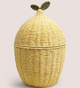 ตะกร้าสานทรงมะนาวทำมือตะกร้าใส่น้ำผักตบชวาสีเหลือง - Product Image 1