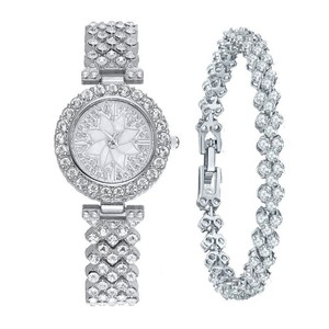 Conjunto de Reloj para Mujer, Reloj de Cuarzo de Aleación de Dos Piezas con Brazalete Moderno, para Uso Diario y Regalos, Accesorios de Moda para Mujer - Product Image 1