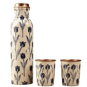 Bouteille d'eau en cuivre artisanale, design oriental, portable avec couvercle, pour usage domestique - Product Image 3