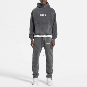 Ensemble sweat-shirt à capuche et jogging gris pour homme, coupe ample, décontracté, pour l'automne, avec logo imprimé, respirant, 100% coton - Product Image 1