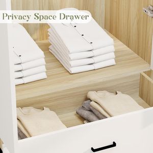 Armadio in Legno con Ampio Spazio di Archiviazione e Asta Appendiabiti, Set da 2, Guardaroba per Camera da Letto con Cassetti e Ante, Modello D0100HR59Y2 - Product Image 5