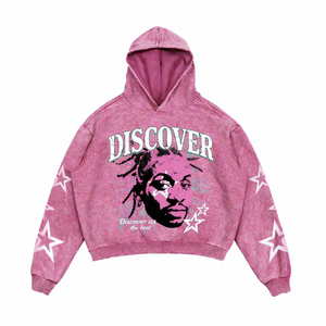 Sudadera con Capucha Rosa Lavada al Ácido para Hombre DISCOVER-IMPEX – Sudadera Oversize con Estampado Gráfico Estilo Urbano, Impresión Personalizada y OEM Disponible - Product Image 1