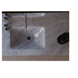 Lavabo de Baño Rectangular de Mármol para Encimera, Mueble de Madera, Diseño Moderno, Acabado Dorado, con Escurridor - Product Image 1