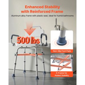 500 Lbs Heavy Duty Swivel <b>Shower</b> <b>Chair</b> with Arms Back Lightweight Height Adjustable Bench Seat for <b>Shower</b> Stall Bathtub - Product Image 5
