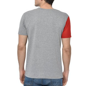 T-shirt à manches courtes pour homme, gris, rouge, noir, à blocs de couleur, col rond, décontracté, coupe régulière, tricoté, 100% coton, devant uni - Product Image 4