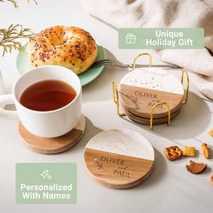 Posavasos de Mármol y Madera, Diseño Artesanal, Empaque para Regalo, Regalo de Boda Personalizado para Inauguración de Casa, Compromisos - Product Image 1