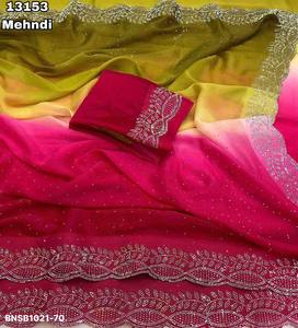 Excellent Quality Amazing Color Star Georgette with Padding With Siroski Work <b>Saree</b>-<b>Blouse</b> Collection Online Shopping India - Product Image 3