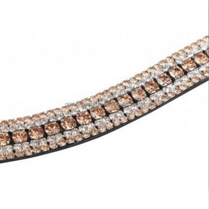 Bracelet de sourcil de bride en cuir véritable 100% sur mesure avec 3 rangées de cristaux d'argent mega bling strass chaîne en métal - Product Image 2