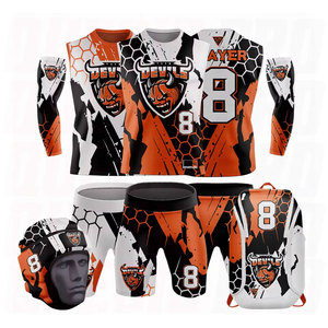 Uniformes de football américain 7v7 personnalisables pour adultes, sans manches, respirants, antibactériens, grandes tailles, sacs, manchons de bras, casque - Product Image 1