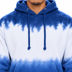 Men's Tie-<b>Dye</b> Hooded Sweatshirt Regular Fit Gradient <b>Blue</b> White Cotton French Terry Casual Autumn Wear - Product Image 4