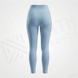 High Waist Full Length <b>Women's</b> <b>Leggings</b> Seamless Solid Light Blue Sporty Stretch Breathable Comfortable Knitted Spandex Nylon - Product Image 2