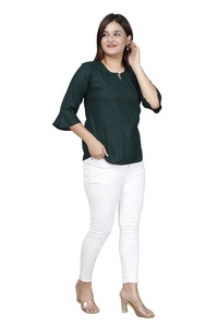 Top Selling Premium Quality Women Regular Fit Rayon Solid Top Vintage Style Breathable Fabric <b>Party</b> Wear Available Green Color - Product Image 6
