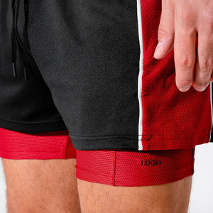 Factory Rate Double <b>Layer</b> Athletic Shorts Workout Training Sports Shorts Polyester Custom Logo 7 Inch Mens Gym Shorts for Men - Product Image 4