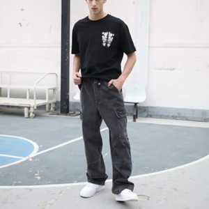 กางเกงยีนส์คาร์โก้ทรงหลวมสำหรับผู้ชาย – กางเกงเดนิมทรงหลวมขากว้างมีกระเป๋า สไตล์ฮิปฮอปสตรีทแวร์ - Product Image 6