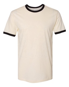 T-shirt blanc à manches courtes pour homme avec bordure contrastante rouge, coupe classique, jersey décontracté en coton, col rond, couleur unie - Product Image 3