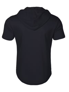Men's Hooded Henley T-Shirt Short Sleeve Regular Fit Quick Dry Solid Color Casual Pullover Light Blue Jersey Knit Polyester 200g - Product Image 2
