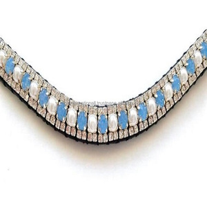 Bande de sourcil de cheval en cuir de qualité supérieure avec cristaux clairs et perles bleu ciel, bande de sourcil de conception personnalisée pour mariée - Product Image 1