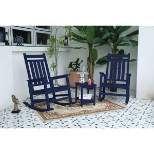 Set da Giardino 3 Pezzi per Tutte le Stagioni con 2 Sedie a Dondolo e Tavolino Laterale Effetto Legno Blu Navy - Product Image 1