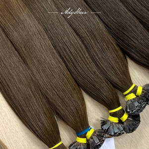 Extensiones de cabello humano virgen de queratina 100% prémium, punta plana, proveedor de fábrica personalizado vietnamita dibujado, venta al por mayor - Product Image 1