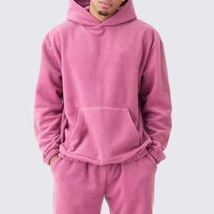 Sudadera con capucha de forro polar rosa para hombre y pantalones jogger, conjunto informal oversize para otoño, de color liso, tejido transpirable con diseño de bolsillos. - Product Image 3