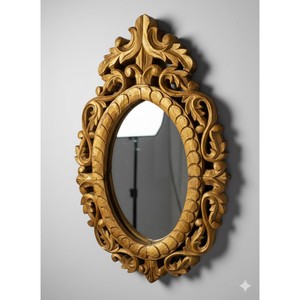 Handcrafted Teak Wood Oval Wall <b>Mirror</b> Golden Honey Finish Wholesale - Product Image 1