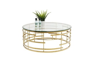 Table basse ronde en fer moderne et luxueuse avec plateau en verre trempé, design écologique pour la maison et le bureau, meubles de salon - Product Image 6