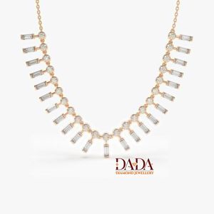 Luxury Diamond <b>Necklace</b> for Women Baguette and Round Diamond Station <b>Necklace</b> Elegant <b>Statement</b> <b>Necklace</b> Modern Bridal Jewelry - Product Image 6